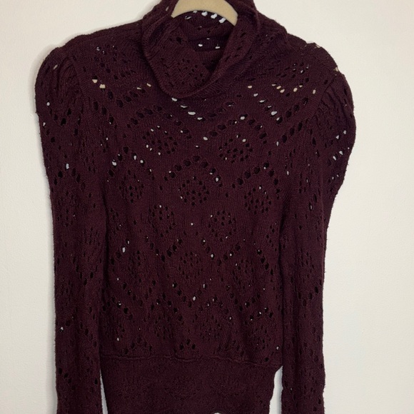 Free People Shoot From The Heart Plum Turtleneck Sweater Bell Sleeve Boho sz M - Picture 11 of 13